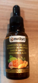 COMPOSTO DE MEL E EXTRATO DE PROPOLIS SABORES ALHO, GENGIBRE E LIMAO 30 ML